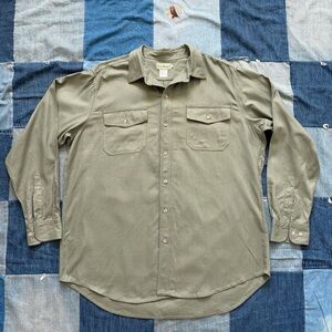 vtg LL Bean pure new silk sage green button up shirt fits like men’s XL